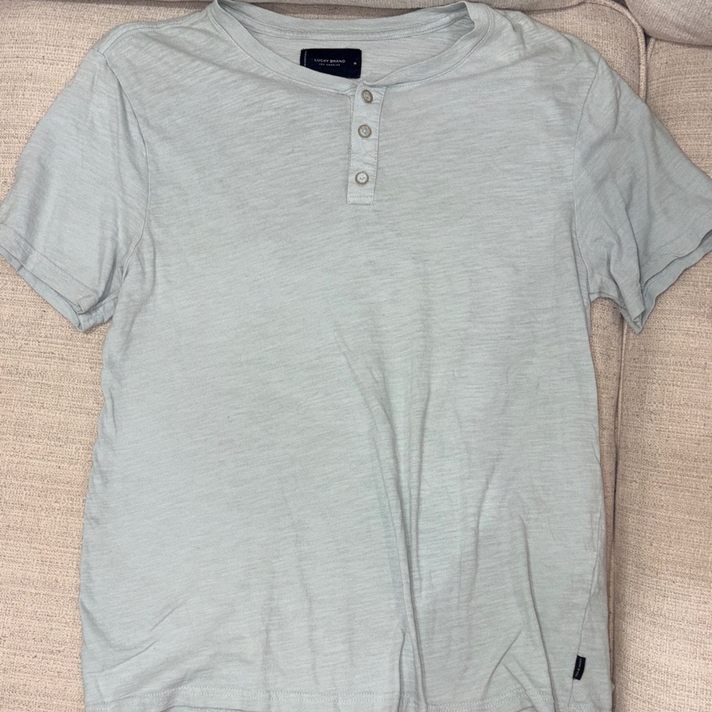 Lucky Brand Light Gray/Blue Henley Tee - Picture 4 of 4